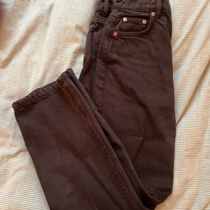 zara brown straight leg pants
